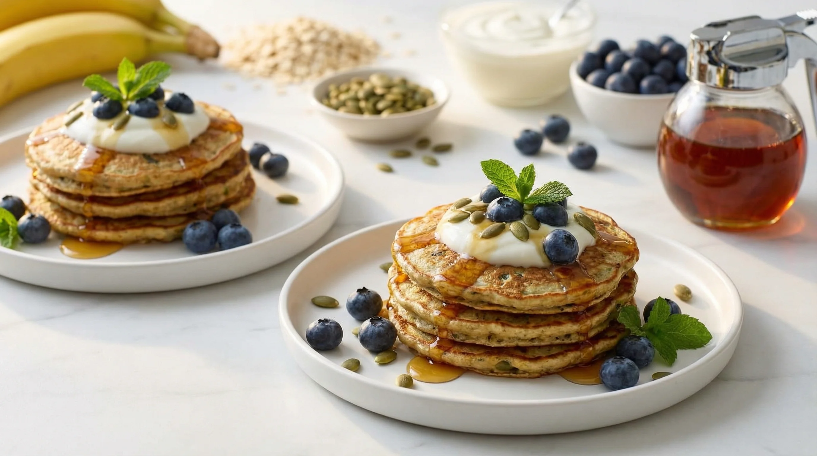 Banana Oat Pancakes with Pumpkin Seeds (Low FODMAP) - Low FODMAP Recipe