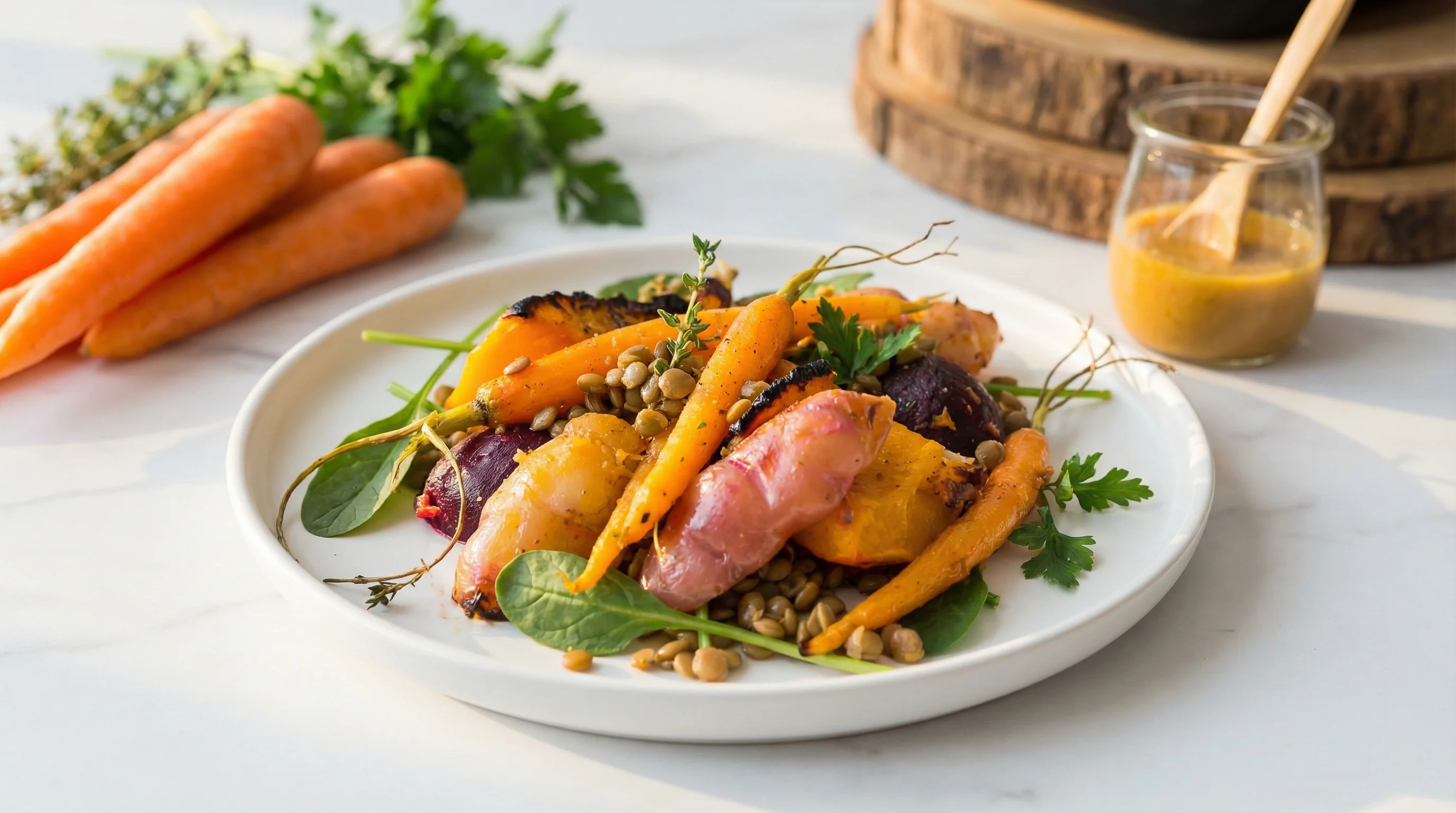 Low FODMAP Orange Miso Roasted Vegetable & Lentil Salad - Low FODMAP Recipe